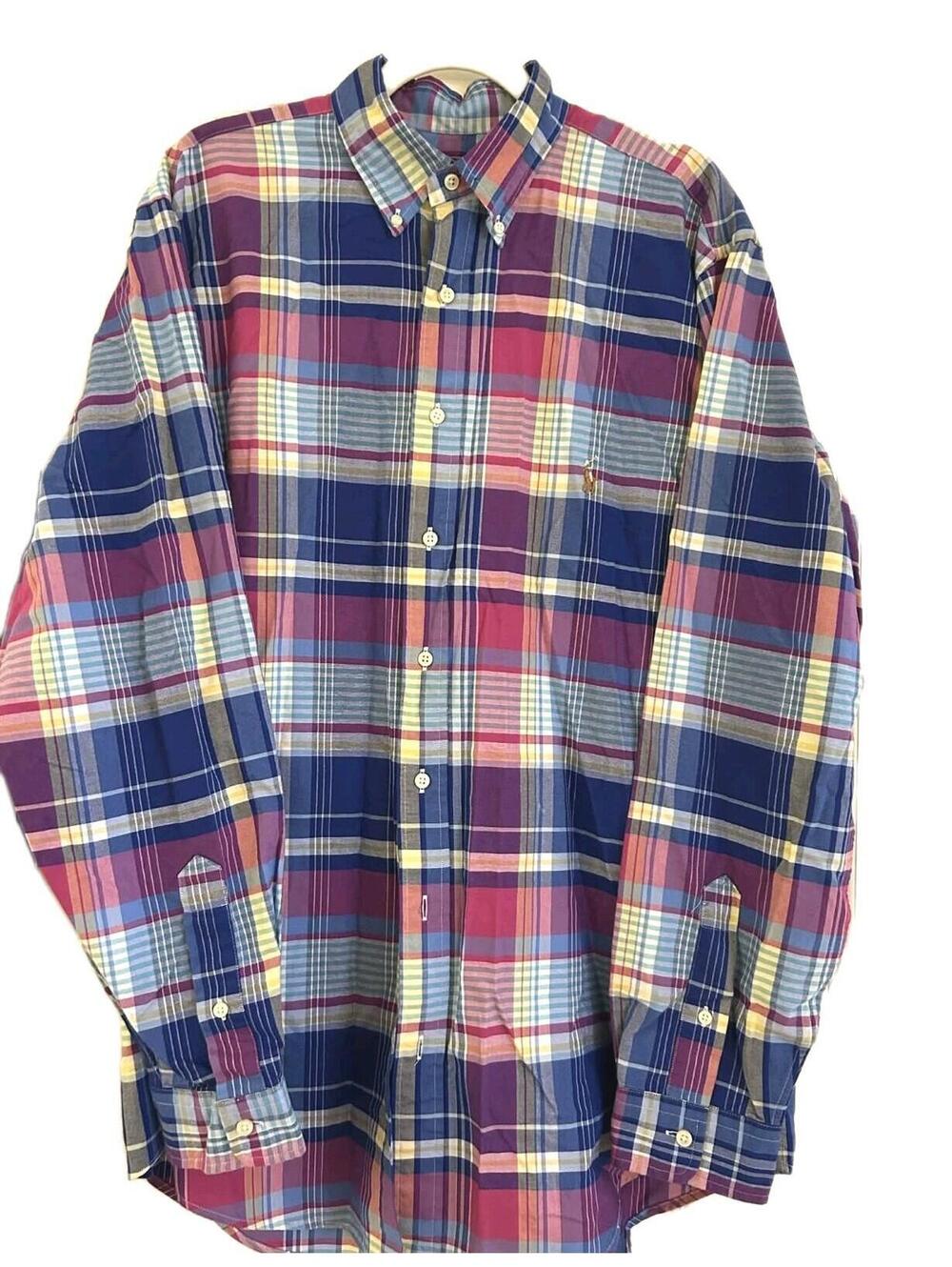Polo Ralph Lauren Red Ehite Blue Colors Plaid Button-Down Shirt Men’s Size LT